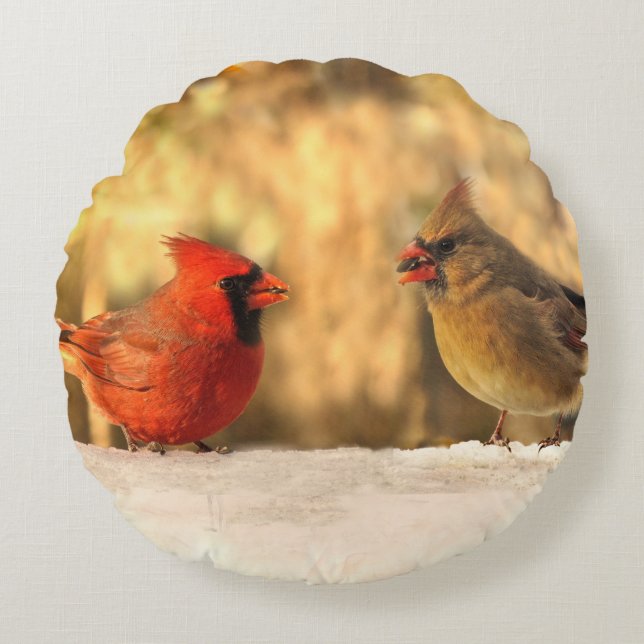 Cardinaux en Coussin rond d'automne (Devant)