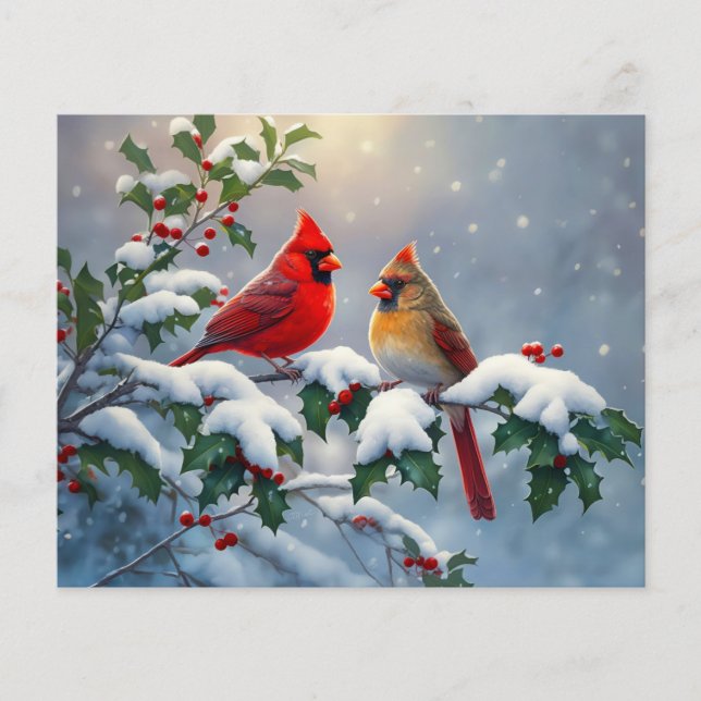 Cardinaux rouges et Holly en neige (Devant)