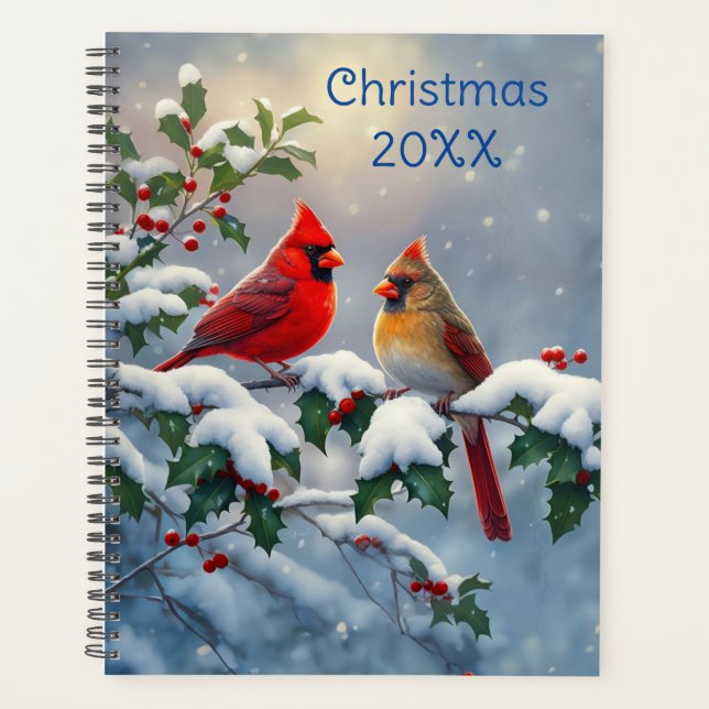 Cardinaux rouges et houx dans la neige (Devant)