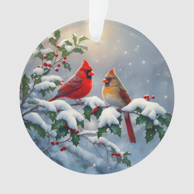 Cardinaux rouges et houx dans la neige (devant)