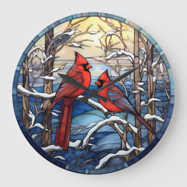 Cardinaux sur une horloge murale du jour de neige (Recto)