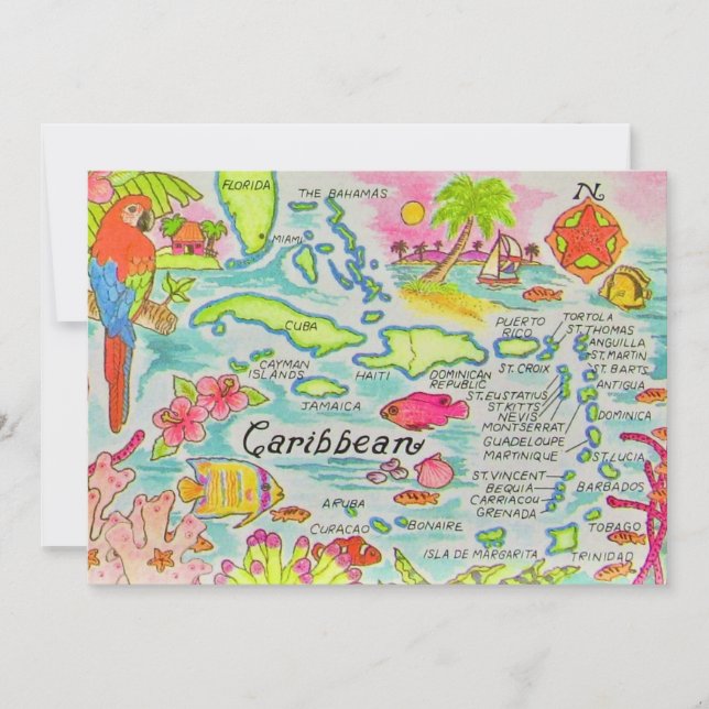  Caribbean Islands 5x7 Map Big Postcard (Devant)