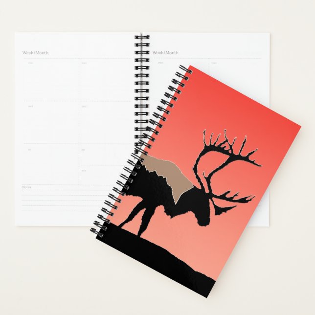 Caribou au coucher du soleil - Art original de la  (Devant avec enveloppe)