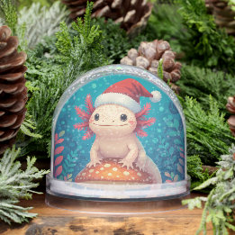 Caricature Axolotl à Santa Hat Christmas Snow Glob