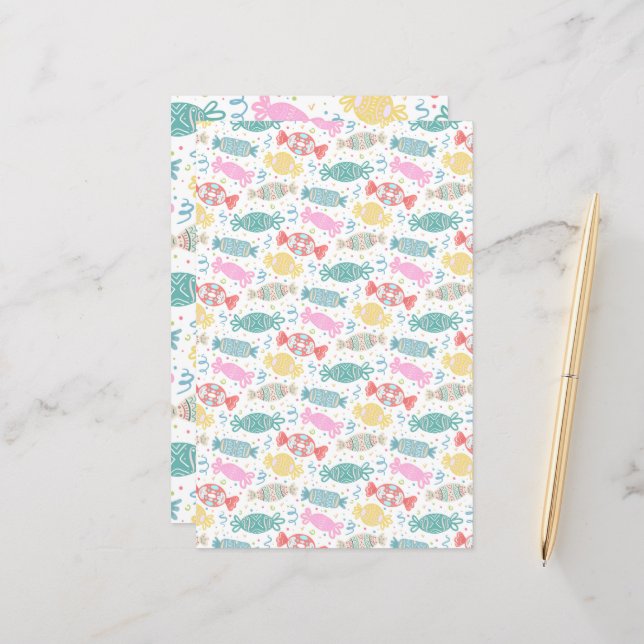 Caricature bonbons festifs multicolores (Devant/Arrière en situation)