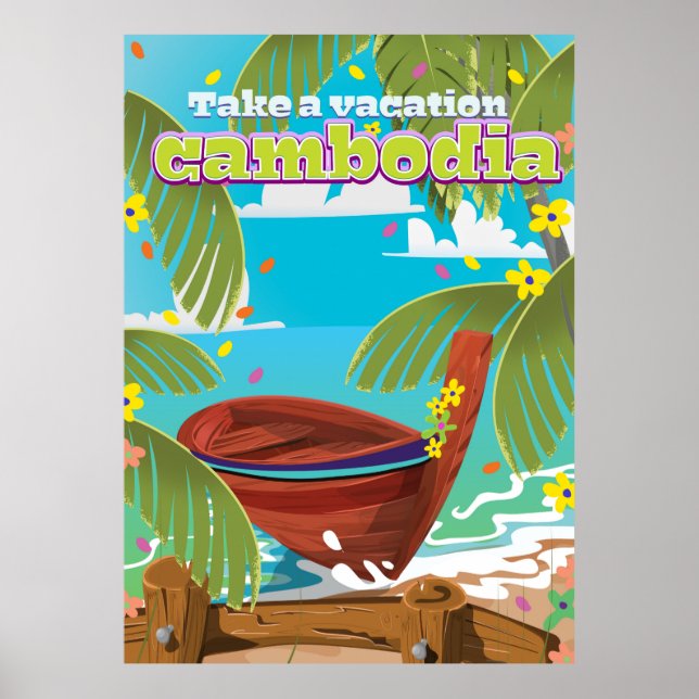 Caricature cambodgienne sur affiche de voyage. (Devant)