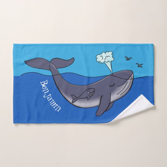 Caricature de baleine mignonne et de baleine de ve (Serviette à main)