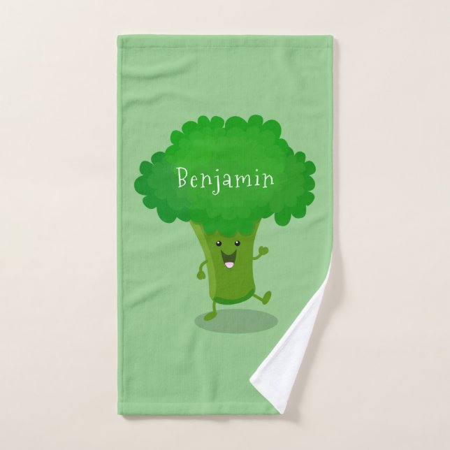 Caricature de brocoli dansant Cute kawaii (Serviette à main)