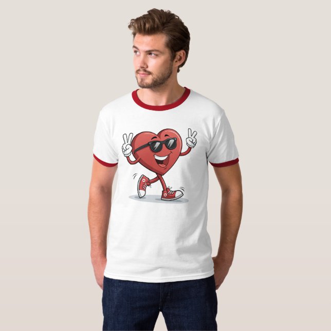 Caricature de coeur joyeuse drôle t-shirt (Devant entier)