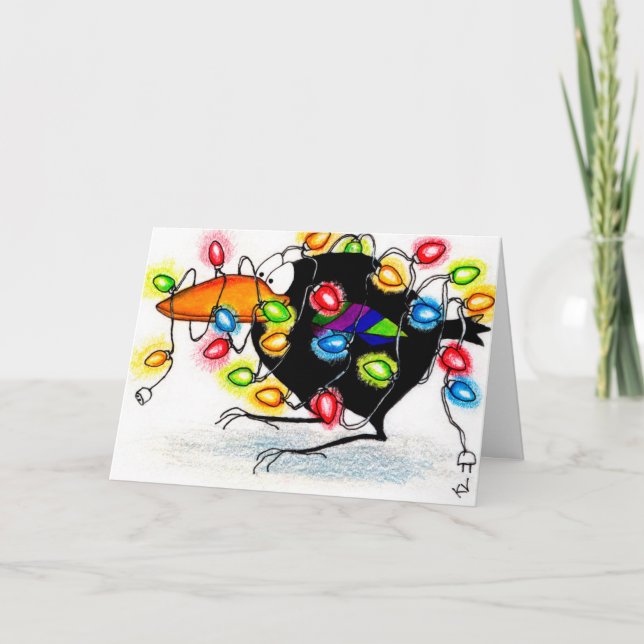 Caricature de corbeau drôle carte de lumières de N (Devant)