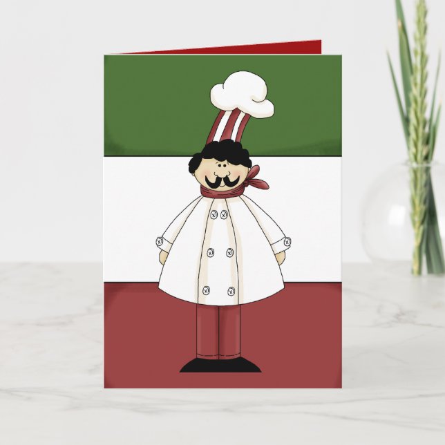 Caricature de dessin animé de chef italien carte d (Devant)