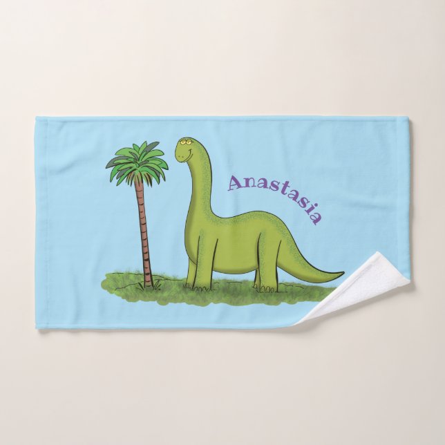 Caricature de dinosaure de brontosaurus vert migno (Serviette à main)