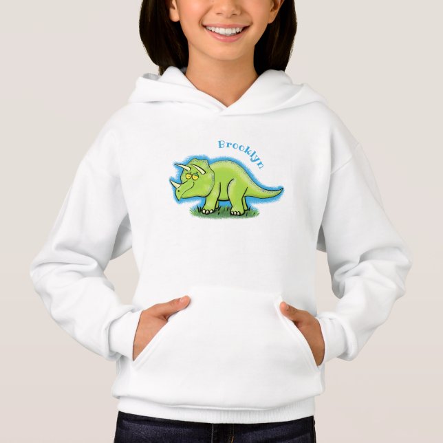 Caricature de dinosaure de triceratops vert mignon (Devant)