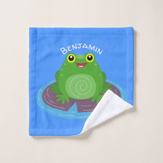 Caricature de grenouille verte mignonne (Gant de toilette)