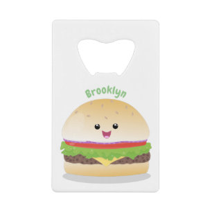 Caricature de hamburger kawaii joyeux