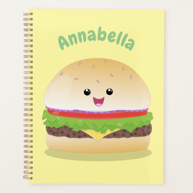 Caricature de hamburger kawaii joyeux (Devant)