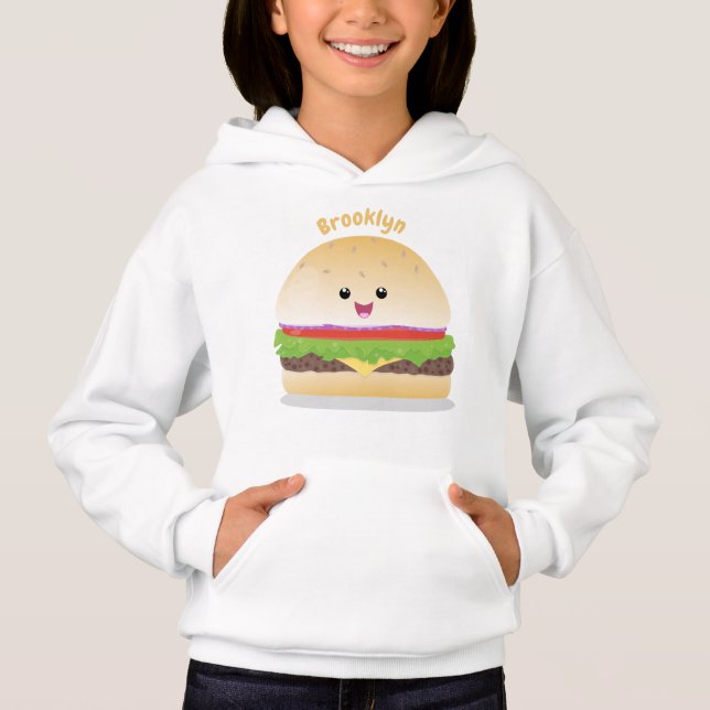 Caricature de hamburger kawaii joyeux (Devant)