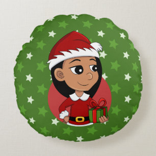 Caricature de la fille de Noël coussin rond
