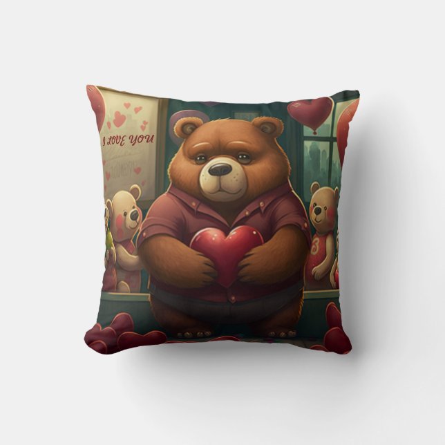 Caricature de l'ours de Valentine oreiller à lance (Recto)
