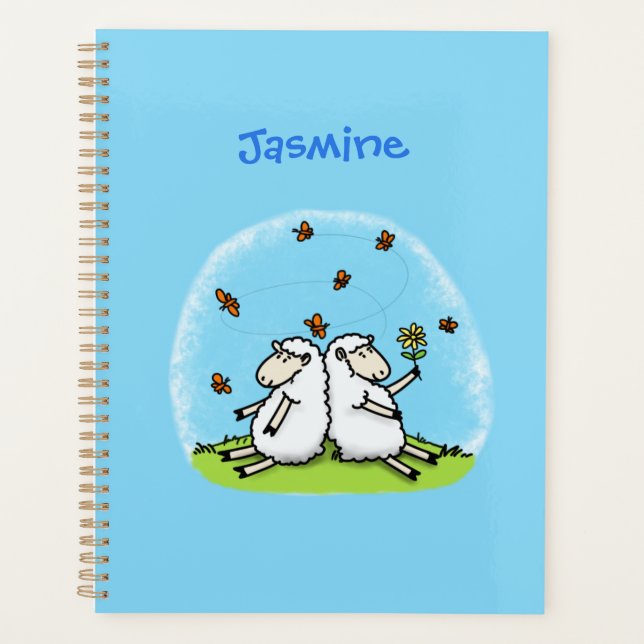 Caricature de moutons mignons amis et papillons (Devant)