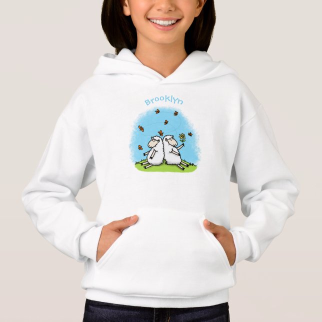 Caricature de moutons mignons amis et papillons (Devant)
