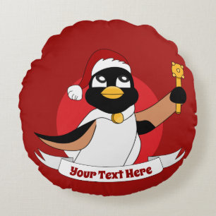 Caricature de Noël du pingouin royal Coussin rond