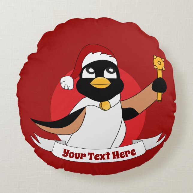 Caricature de Noël du pingouin royal Coussin rond (Devant)
