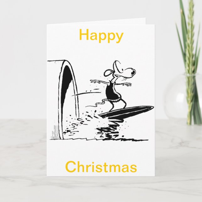 Caricature de Rat de surf Bonne carte de Noël (Devant)