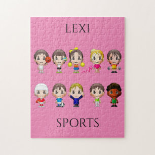 Caricature de sport personnages puzzle enfant.