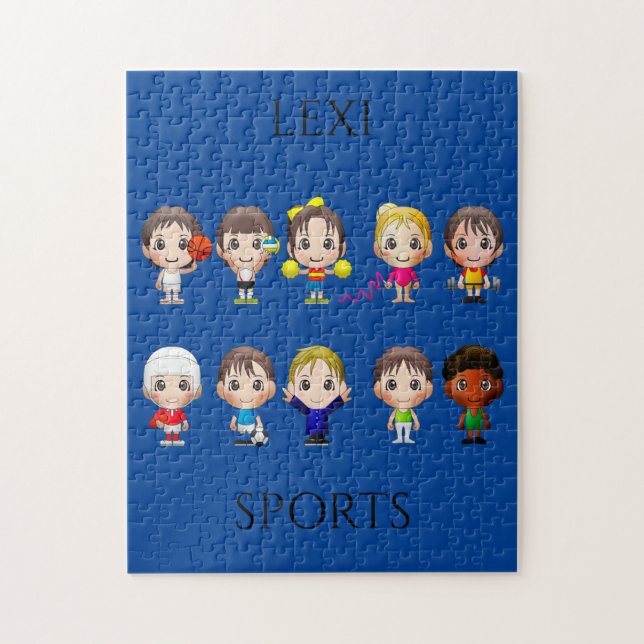 Caricature de sport personnages puzzle enfant. (Vertical)