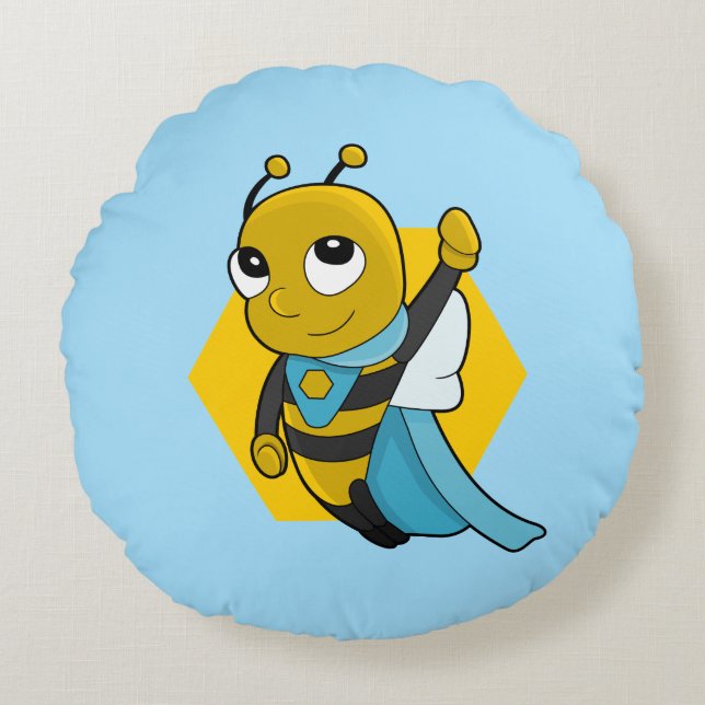 Caricature de Superhero abeille coussin rond (Devant)