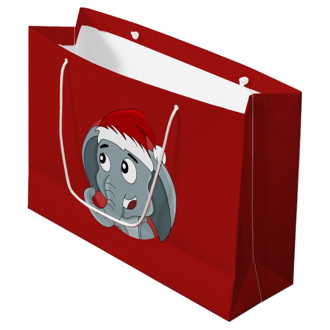 Caricature d'éléphant de Noël grand sac cadeau (Devant Angle)