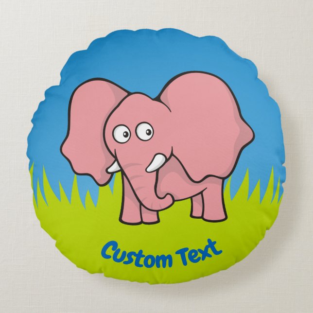 Caricature d'éléphant rose autour du coussin (Devant)