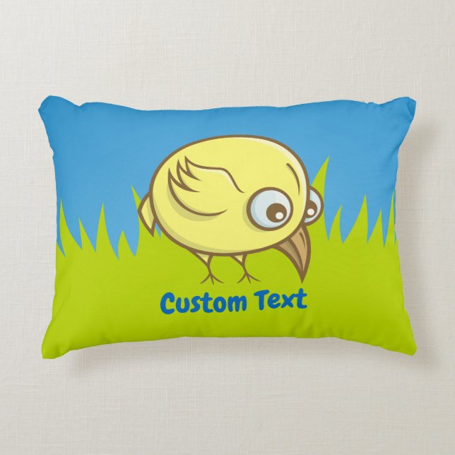 Caricature d'oiseau jaune coussin décoratif (Devant)