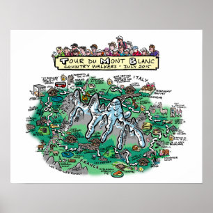 Caricature du Tour du Mont Blanc - affiche 20" x 1