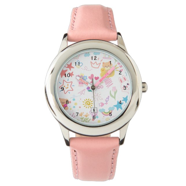 Caricature fille mignonne Rainbow Doodle Montre él (devant)