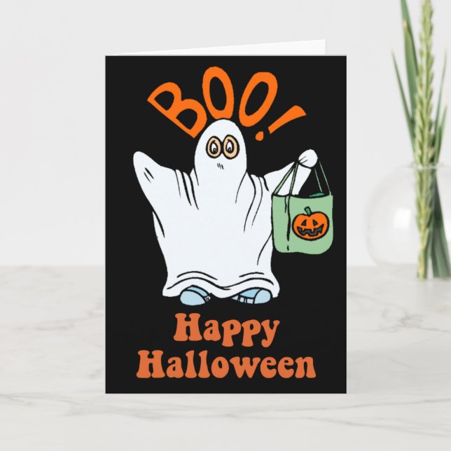 Caricature Halloween Ghost Trick ou carte de trait (Devant)