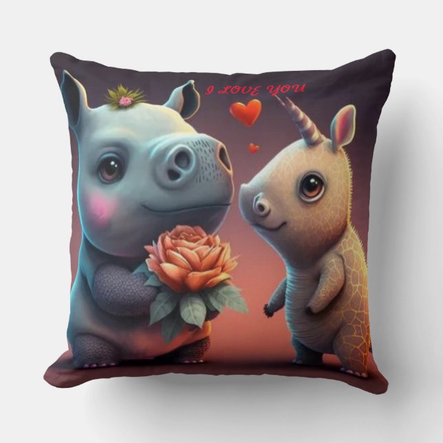 Caricature hippo de Saint Valentin oreiller à lanc (Recto)