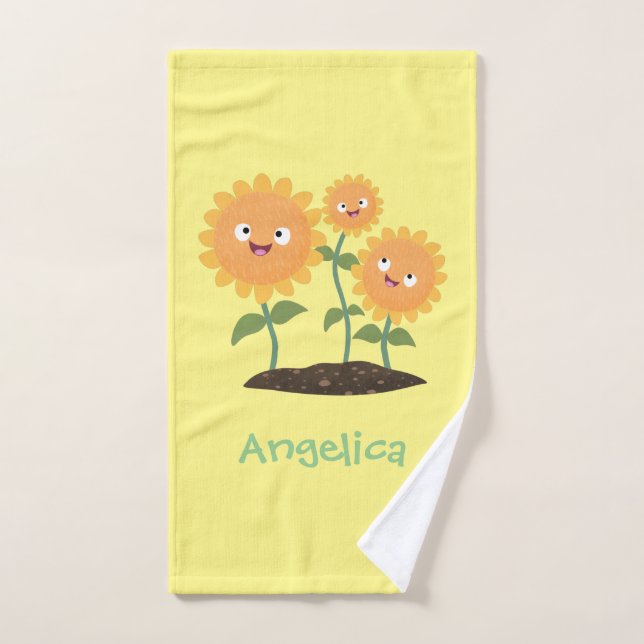Caricature joli tournesol souriant illustration (Serviette à main)