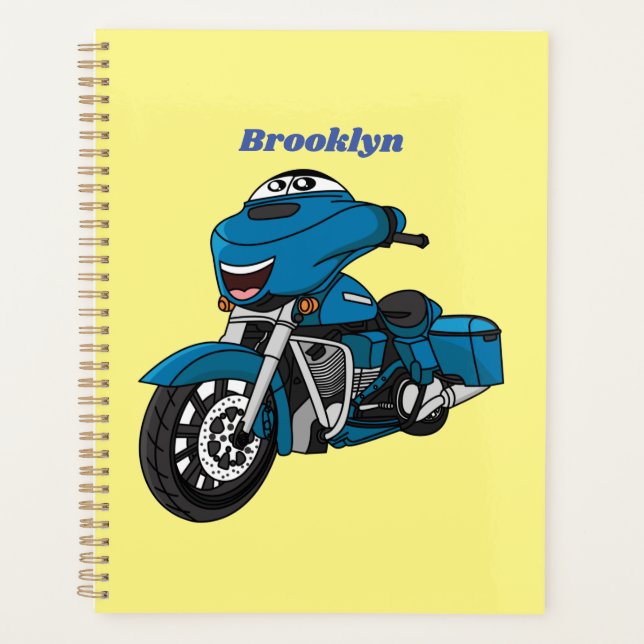 Caricature joyeux bleu moto (Devant)