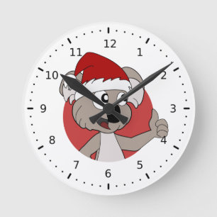 Caricature koala de Noël Horloge murale