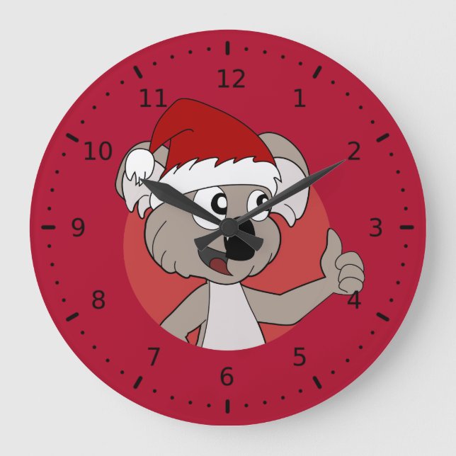 Caricature koala de Noël Horloge murale (Recto)