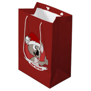 Caricature koala de Noël sac cadeau moyen