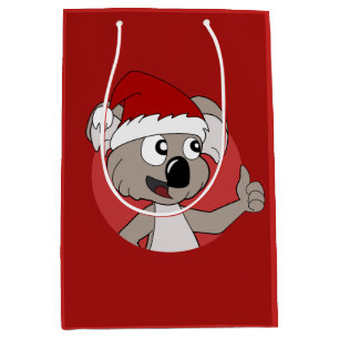 Caricature koala de Noël sac cadeau moyen