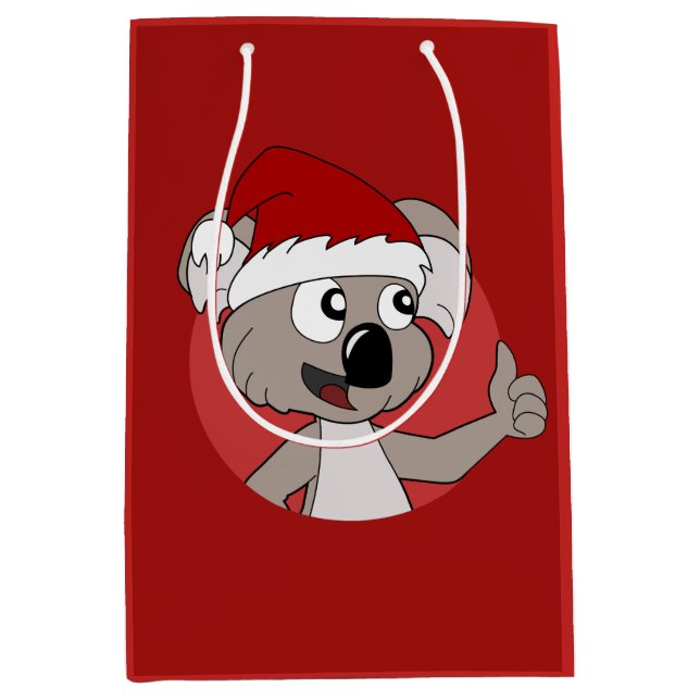 Caricature koala de Noël sac cadeau moyen (Devant)