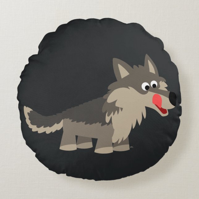 Caricature mignon Wolf Coussin rond (Devant)
