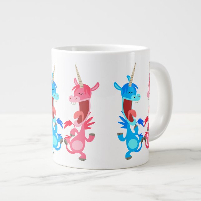 Caricature mignonne Dansons Unicornes Jumbo Mug (Devant droit)
