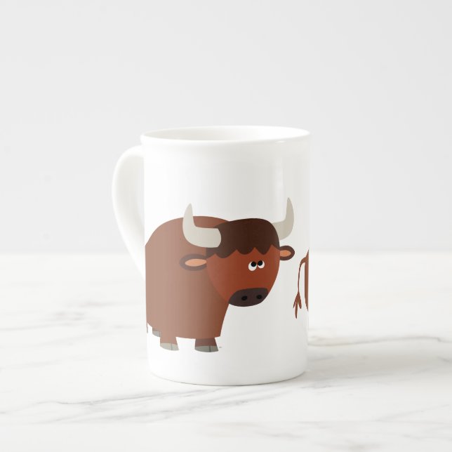 Caricature mignonne timide Bull Chine Mug (Devant gauche)