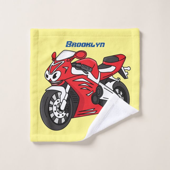 Caricature moto de sport rouge mou (Gant de toilette)