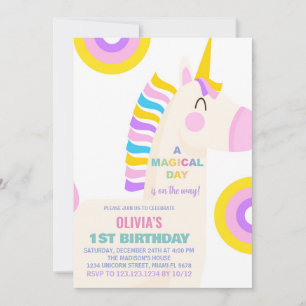 Caricature Rainbow Unicorn Invitations d'anniversa